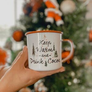Cute Tin Winter or Christmas Mug Keep Warm & Drink Cocoa Cup Drinkware Dishes